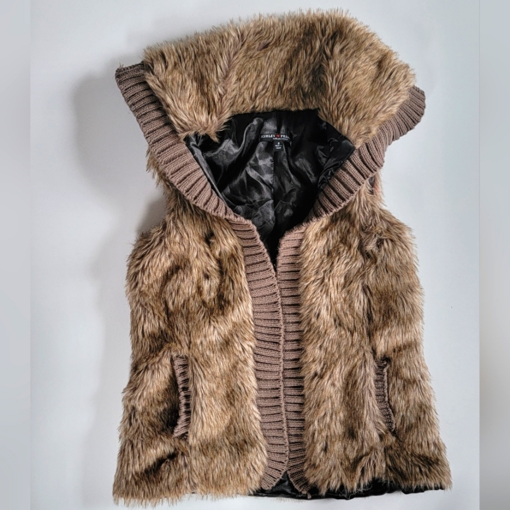 Ashley Premium Faux Fur Sleeveless Women's Vest Brown Size S